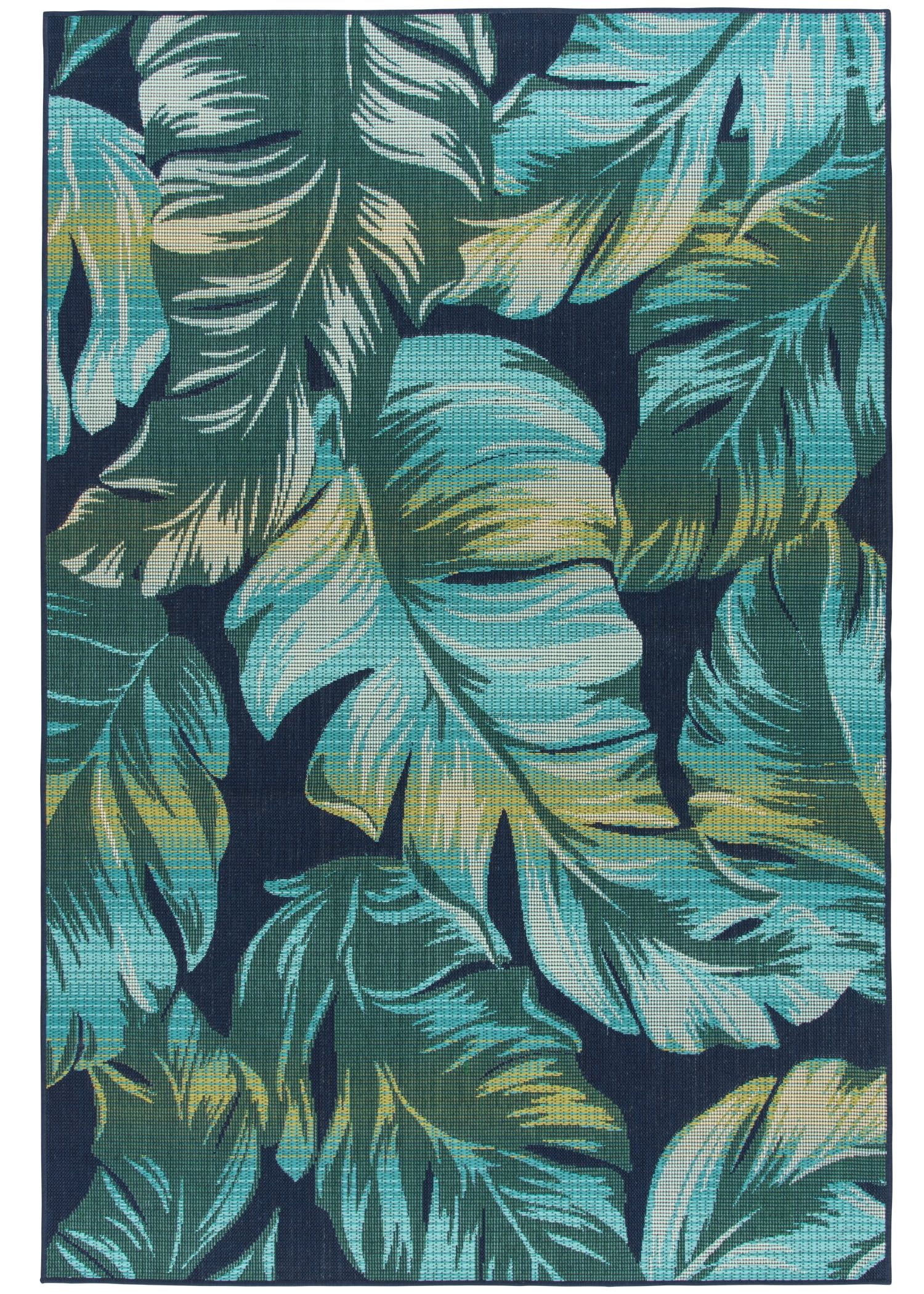 Mainstays 6'6"x9'6" Navy Tropical Palm Outdoor Area Rug - Walmart.com | Walmart (US)