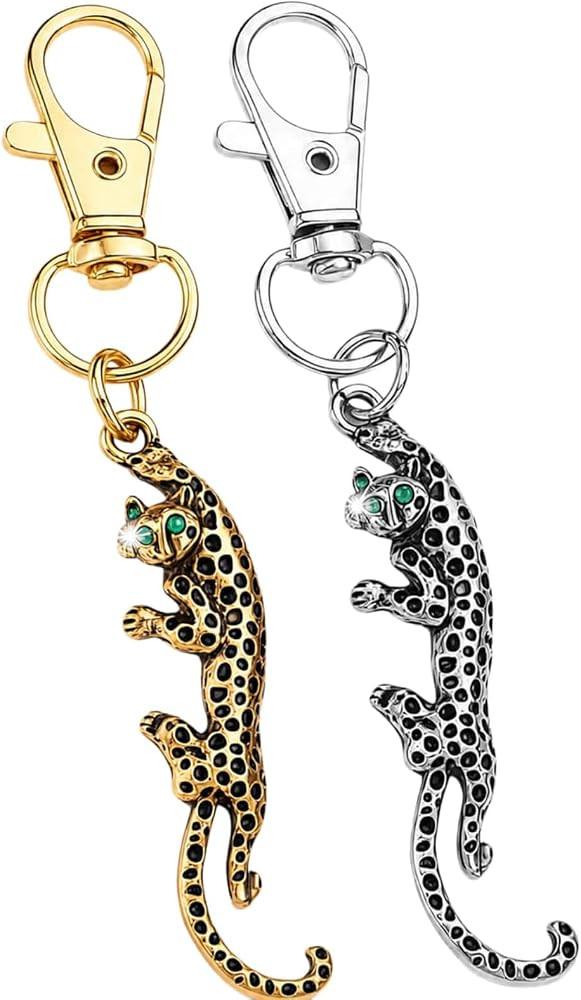 2PCS Leopard Keychain Set for Women,Gold Silver Rhinestone Leopard Bag Pendant,Cheetah Purse Char... | Amazon (US)