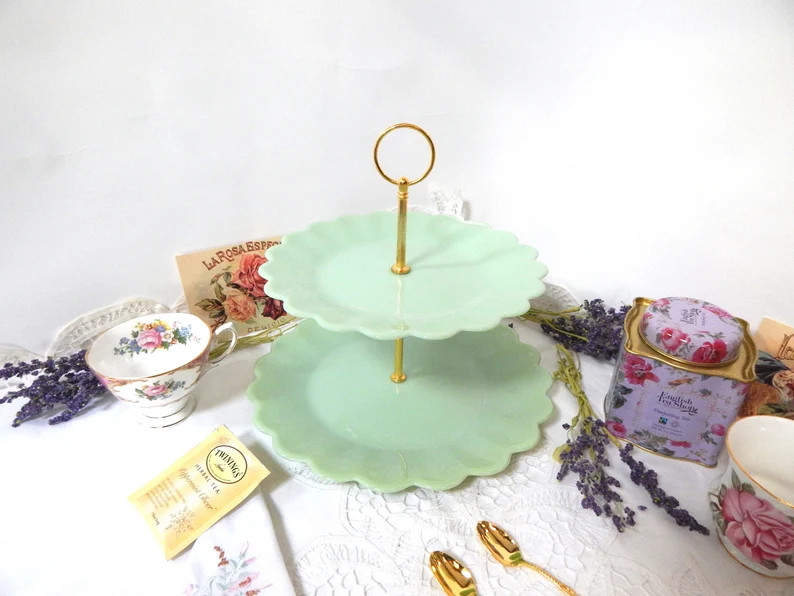 Cake Stand Pioneer Woman Handmade TIMELESS BEAUTY Green Jade. Tiered Serving Tray Decorations Cen... | Etsy (US)
