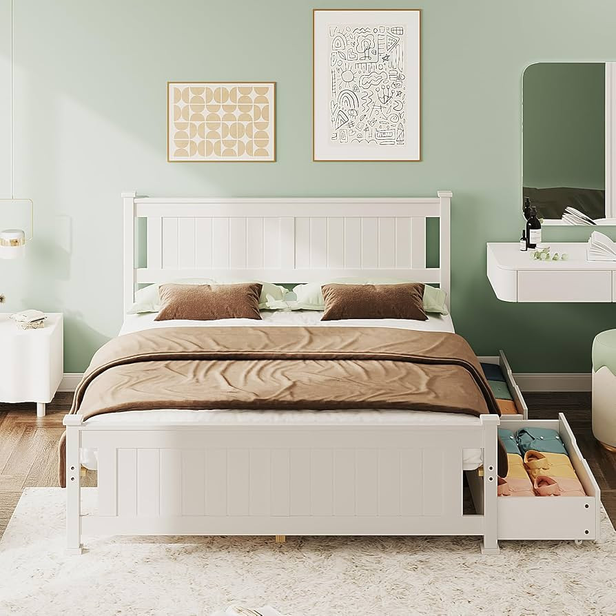 VINGLI Solid Wood Full Size Bed Frame with Headboard and Footboard Heightened for Couples,Tall/Pl... | Amazon (US)