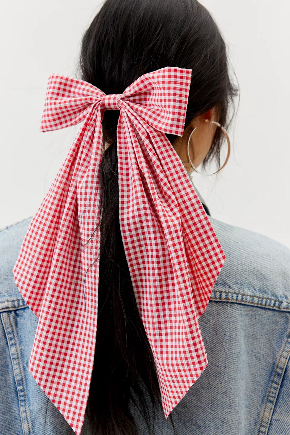 Long Gingham Hair Bow Barrette | Urban Outfitters (US and RoW)