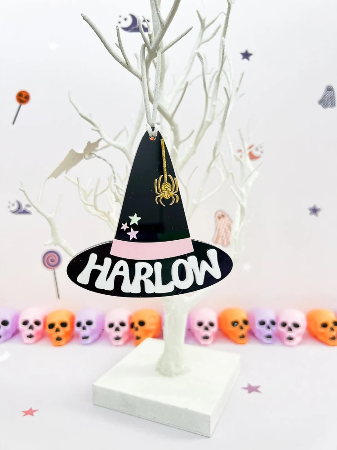 Halloween Basket Tag Boo Basket Tag Personalized Wood and Acrylic Halloween Witch Hat Tag - Etsy | Etsy (US)