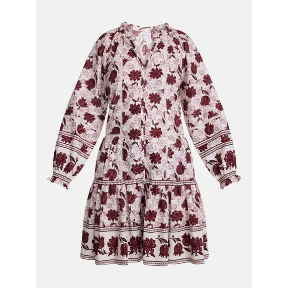 Scenario Women's and Women's Plus Tiered Hem Dress with Long Sleeves, Sizes XS-4X | Walmart (US)