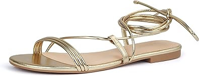 PARTY Women's Strappy Sandals Lace Up Flats Tie Up Open Toe Ankle Strap Shoes | Amazon (US)