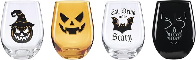 Oneida Vintro Halloween Stemless Wine Glasses, Set of 4 | Amazon (US)