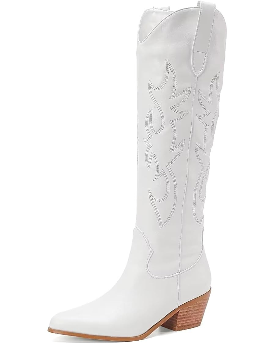 CIERWS Women's Embroidered Western Cowgirl Boots Cowboy Boots Knee High Medium Heel Chunky Heel R... | Amazon (US)