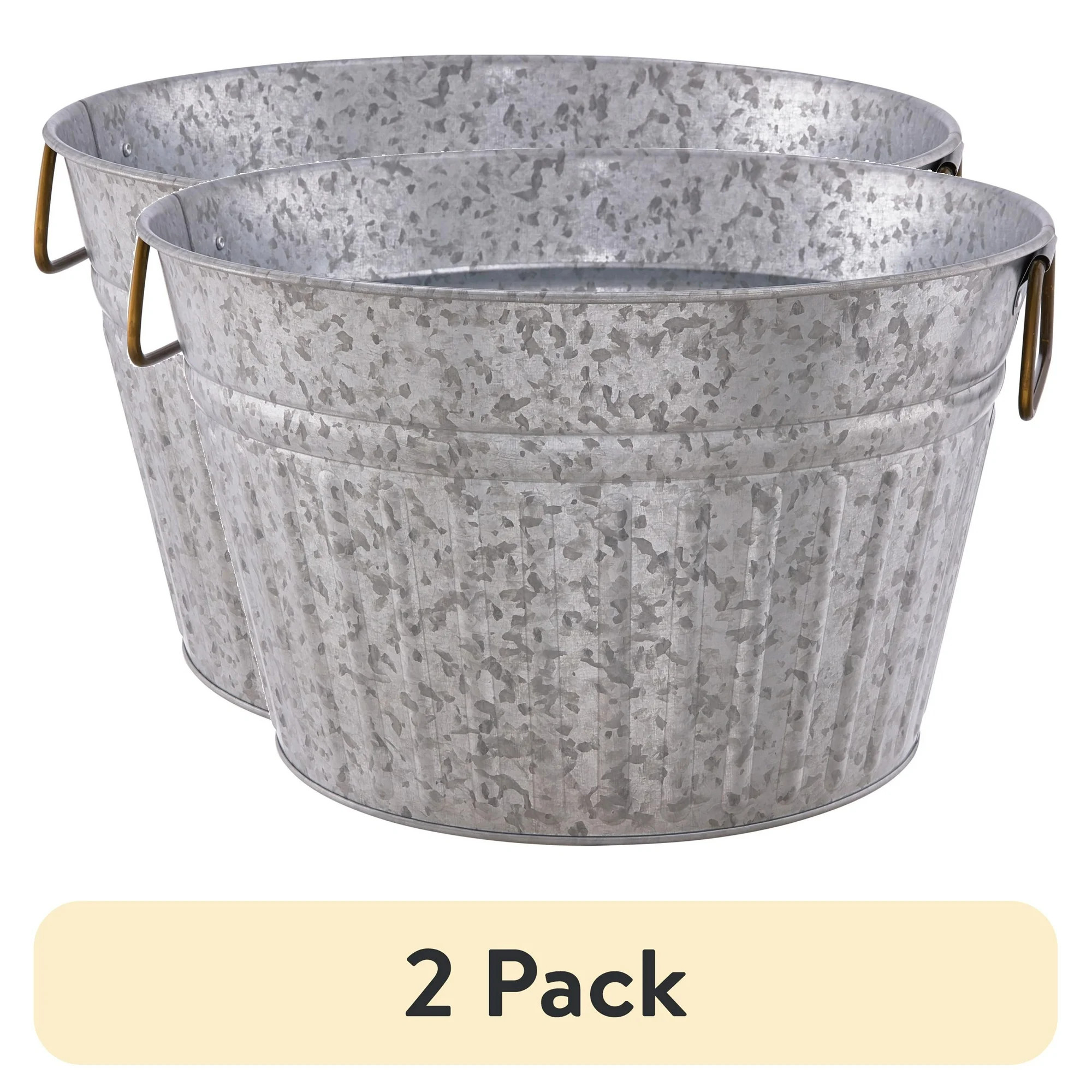 (2 pack) Better Homes & Gardens - Round Galvanized Tub BH28-056-099-46, 15.0 in L x 15.0 in W | Walmart (US)