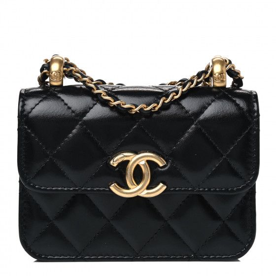 CHANEL Calfskin Quilted Perfect Fit Coin Purse With Chain Black | Fashionphile