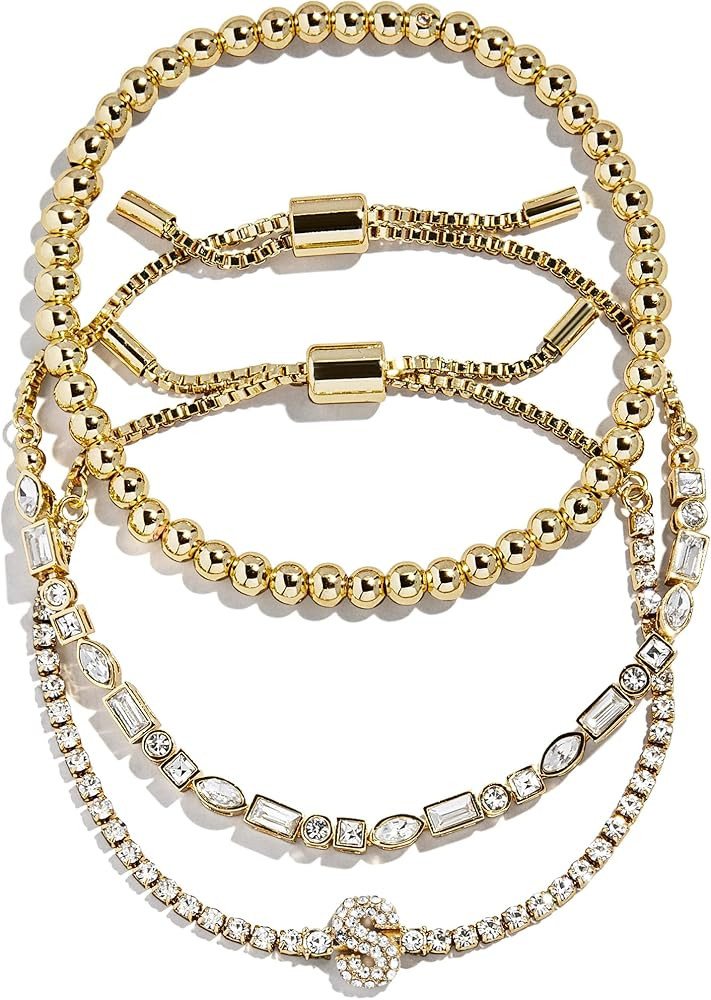 BaubleBar Three Bracelet Gift Set for Women, Gold-Plated Initial Beaded Bracelets, Fashion Jewelr... | Amazon (US)