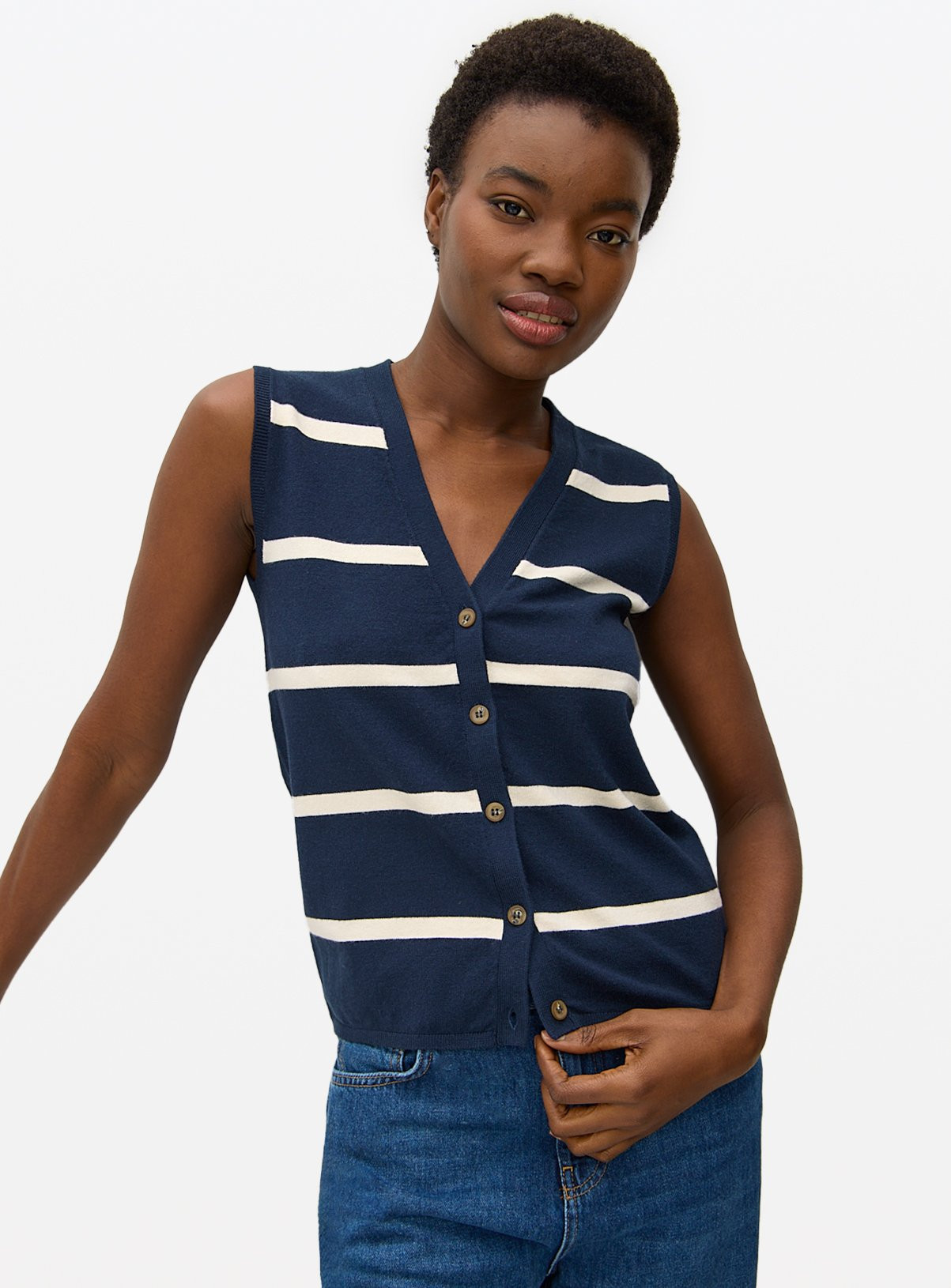 Navy Stripe Soft Touch Sleeveless Vest | Tu Clothing