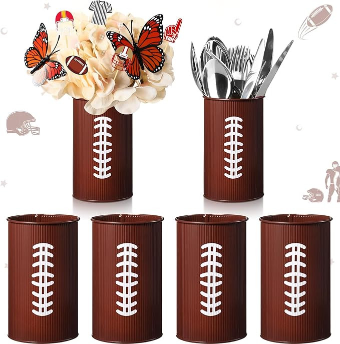 Domensi 6 Pcs Football Table Centerpiece Football Vases Decor Galvanized Metal Vases for Artifici... | Amazon (US)