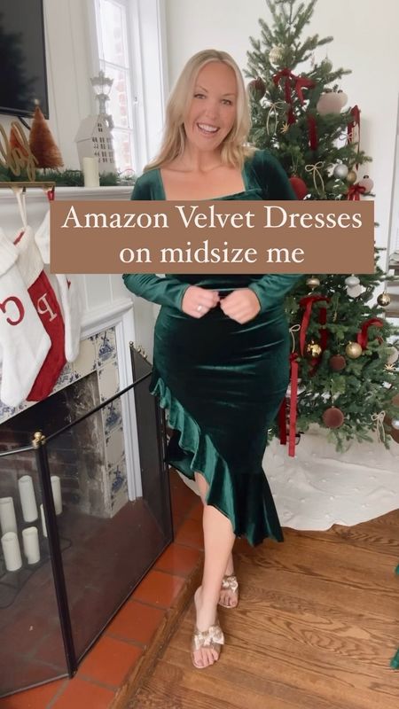Amazon velvet dress - holiday dress - wedding guest dress 

#LTKHoliday #LTKmidsize #LTKwedding
