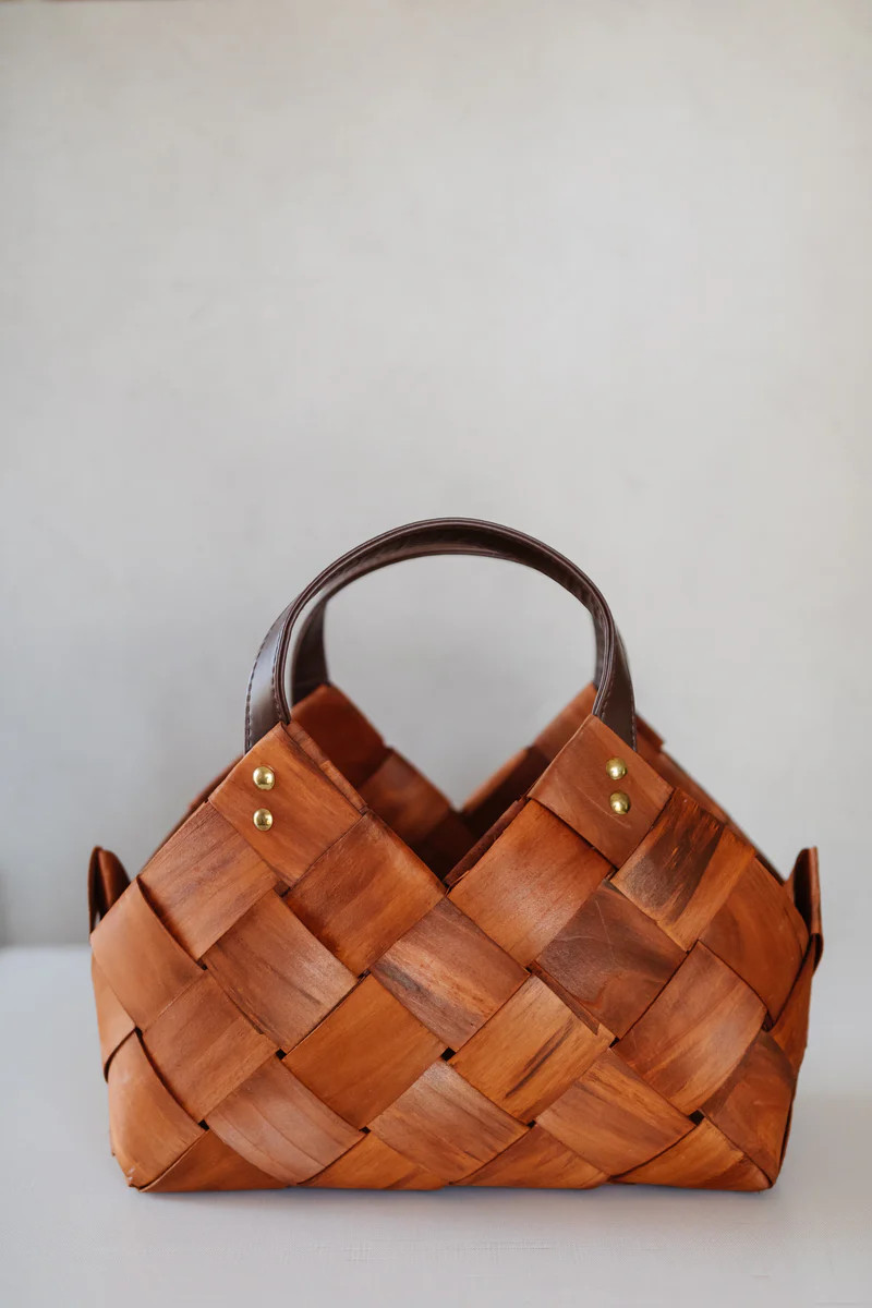 Woven Wood Baskets with Leather Handles | APIARY by The Busy Bee