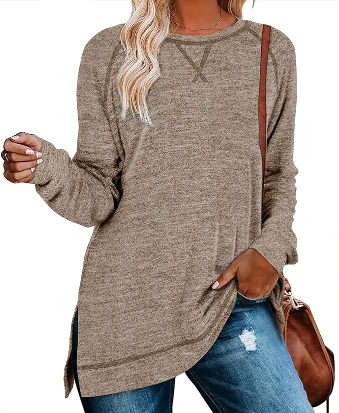 Aokosor Womens Sweaters Long Sleeve Shirts Lightweight Side Split Tunic Tops for Leggings Trendin... | Amazon (US)