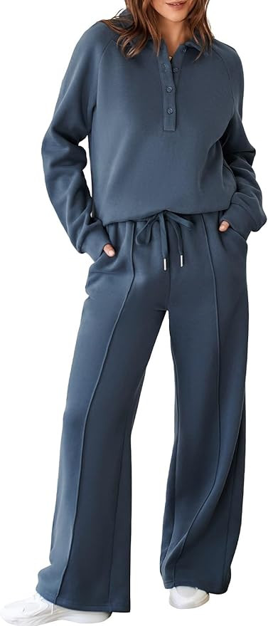 Aleumdr Women's 2 Piece Outfits Sweatsuit Oversized Sweatshirt Wide Leg Sweatpants Matching Loung... | Amazon (US)