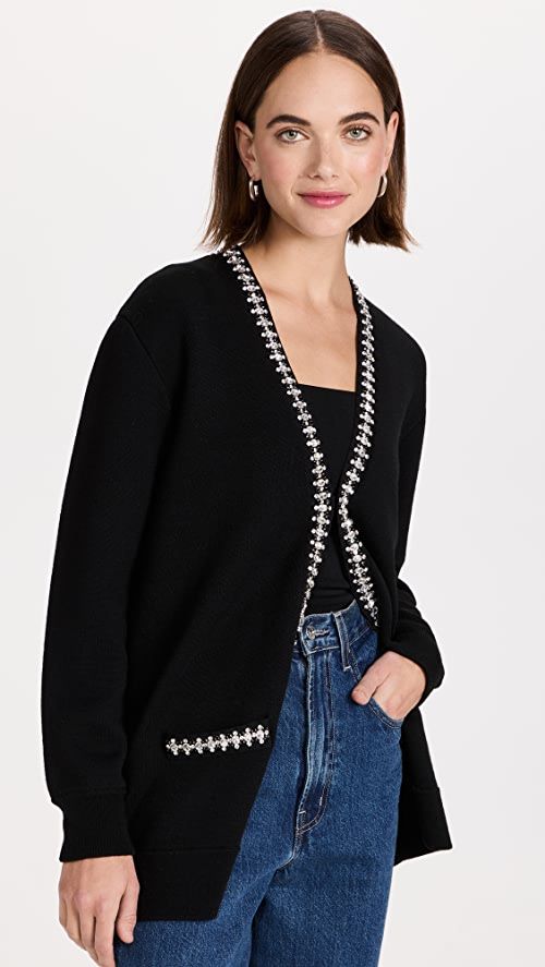 alice + olivia Bradford Cardigan with Embellished Trim | SHOPBOP | Shopbop