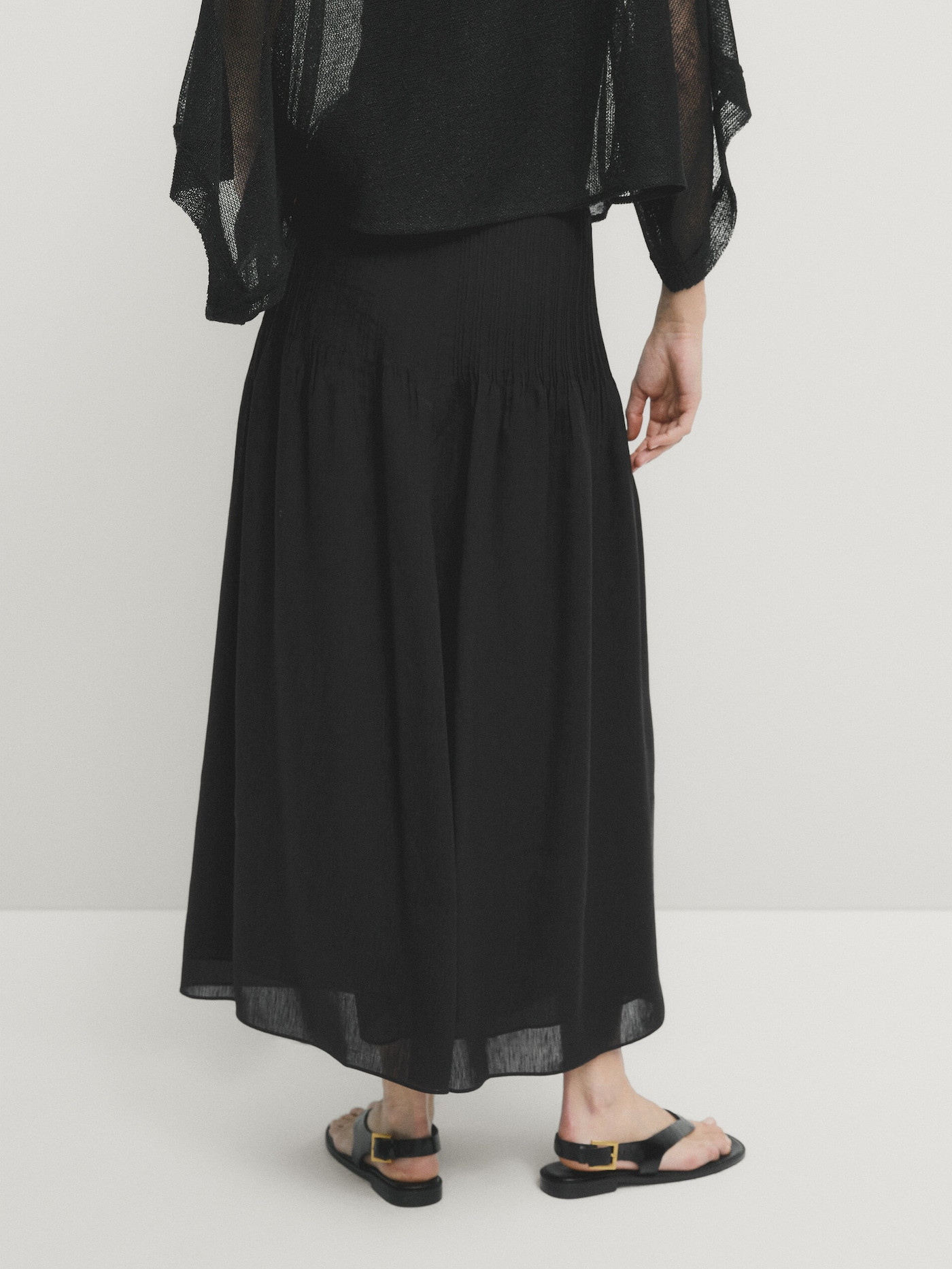 Flowing pleated linen blend skirt | Massimo Dutti US