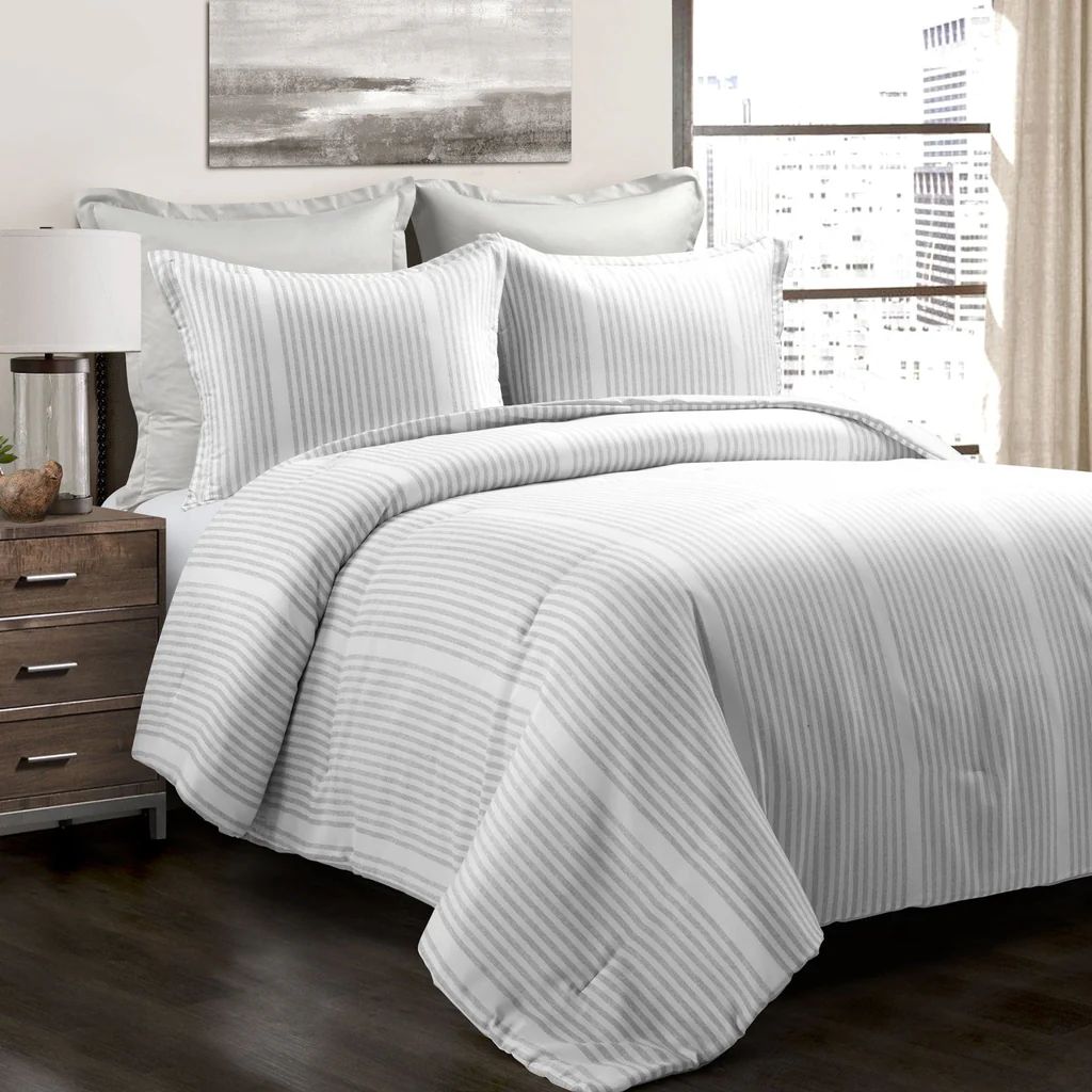 Drew Stripe Silver-Infused Antimicrobial Comforter 5 Piece Set | Lush Decor