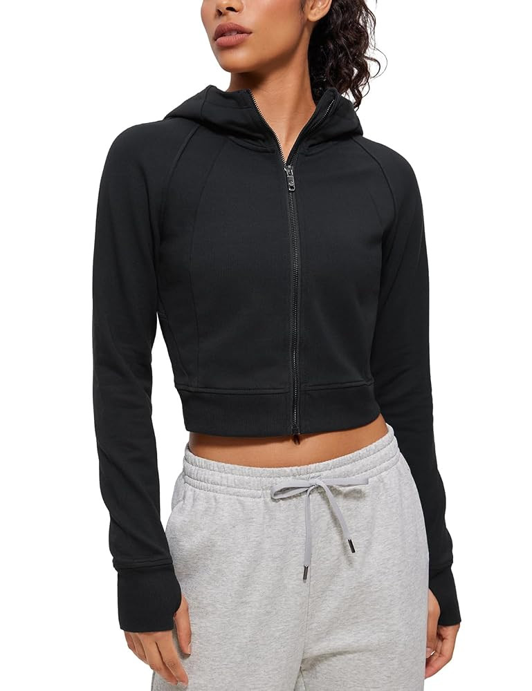 CRZ YOGA Womens Fleece Zip Up Cropped Hoodie Workout Jacket Athletic Casual Long Sleeve Sweatshir... | Amazon (US)