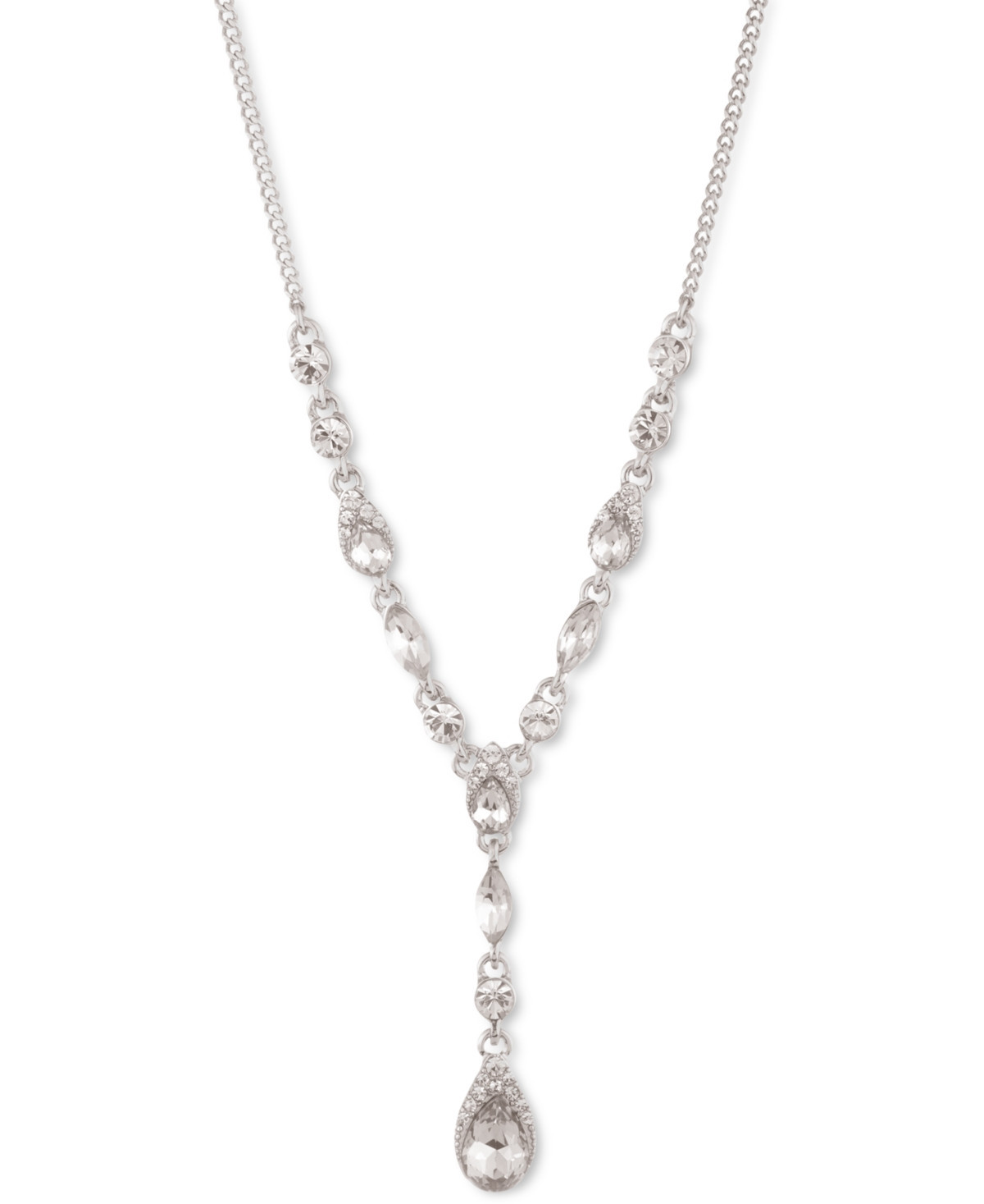 Givenchy Pear-Shape Crystal Lariat Necklace, 16" + 3" extender - Silver | Macy's