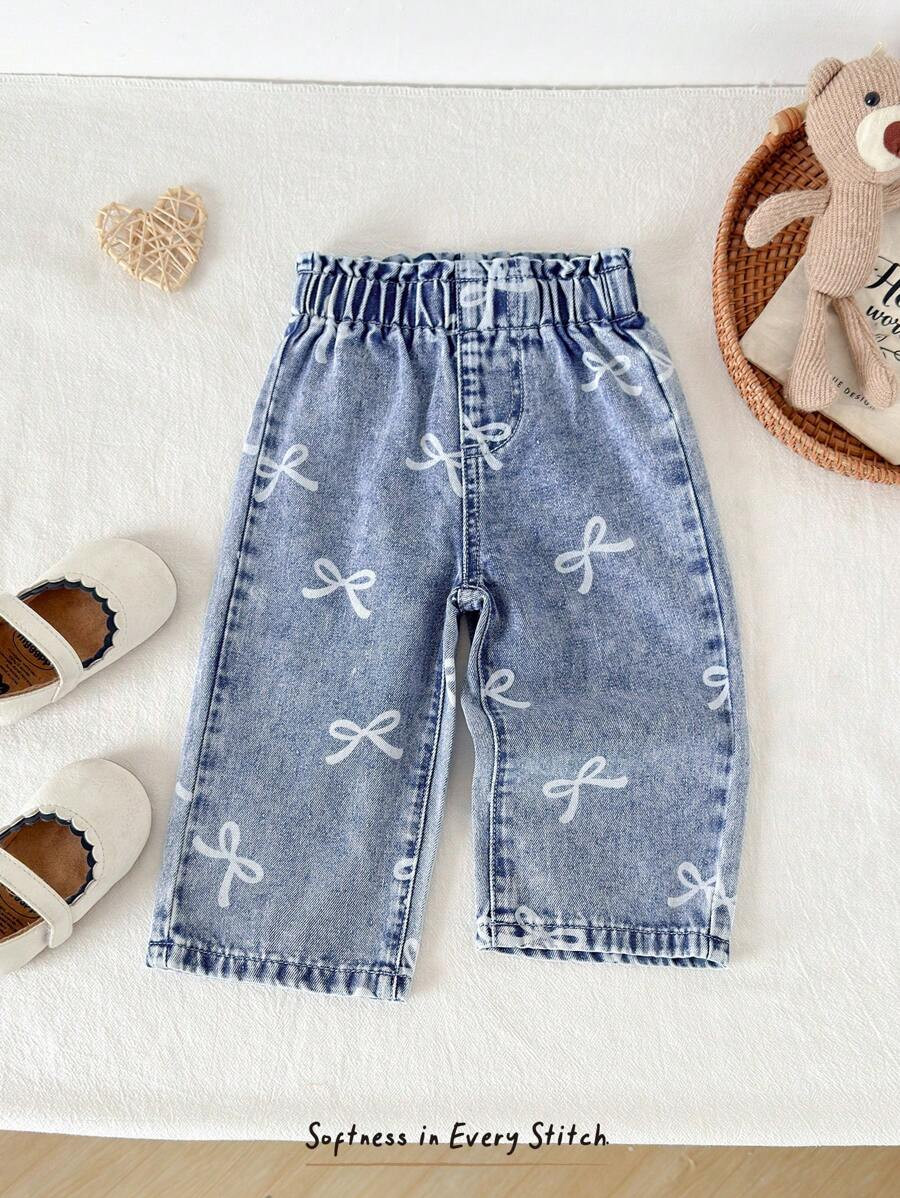 Cozy Pixies Baby Girl Bow Decor Elastic Waist Casual Pants, Versatile & Comfortable | SHEIN