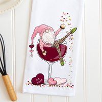 Valentine's Tea Towel, Valentine Gnome Wine Glass, Kitchen Decor, Gift For Mom, Lover Gift, Party Fa | Etsy (US)