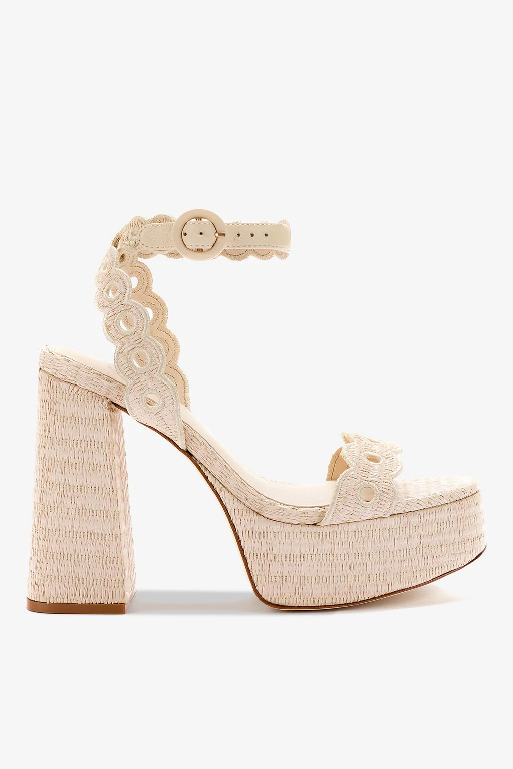Dolly Broderie Sandal In Natural Raffia | Larroude
