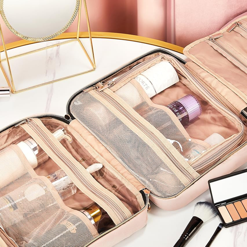 NISHEL Large Hanging Travel Toiletry Bag, Portable Makeup Organizer, Cosmetic Holder for Brushes Set | Amazon (US)