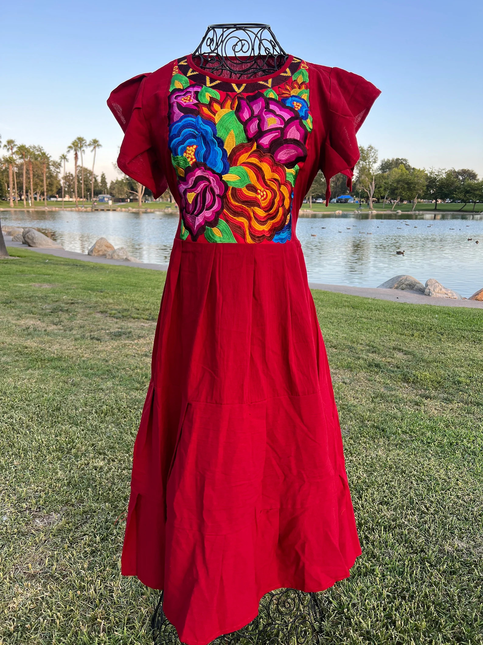 Traditional  Mexican dress, floral embroidered dress, colorful embroidery non sleeve dress | Etsy (US)