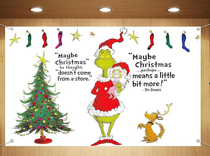 Sunwer Merry Christmas Photo Booth Backdrop Green Whoville Xmas Winter Holiday Party Decor Indoor... | Amazon (US)