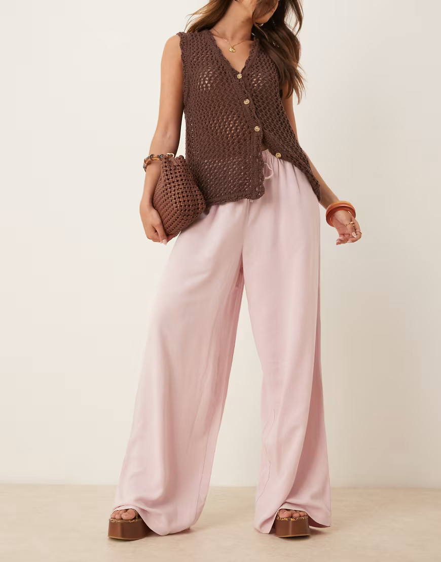 ASOS DESIGN linen look pull on pants in dusty pink | ASOS (Global)