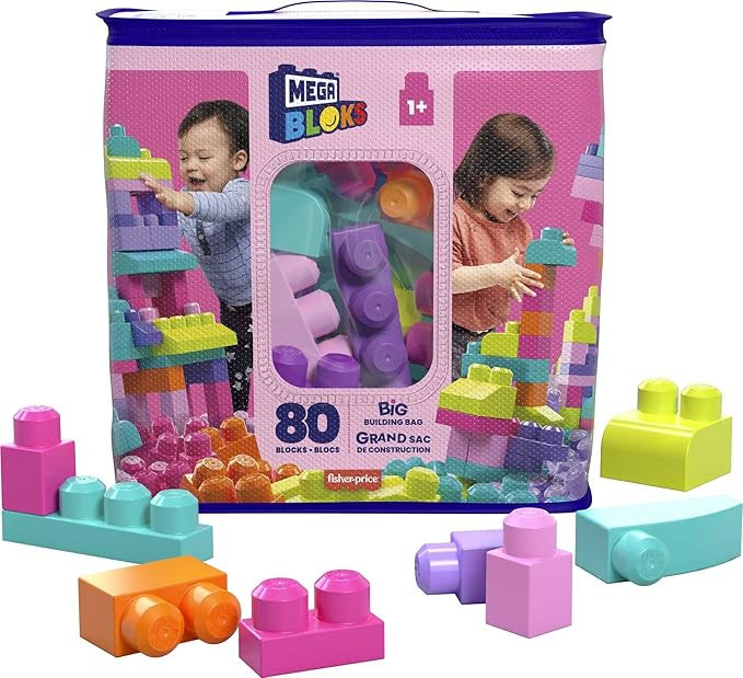 MEGA BLOKS 80-Piece Building Blocks Toddler Toys With Storage Bag, Big Building Bag For Toddlers ... | Amazon (US)