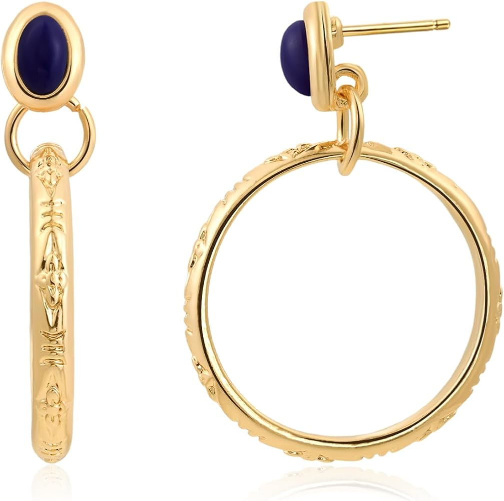 Boho Natural Gemstone Stud Earrings Hoops | Amazon (US)