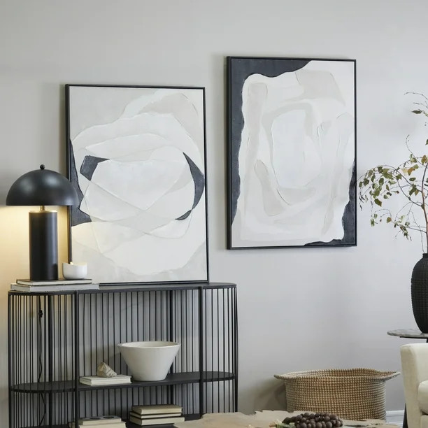DecMode Contemporary Polystone Black and White Abstract Canvas Framed Wall Art, Set of 2 30"W x 4... | Walmart (US)