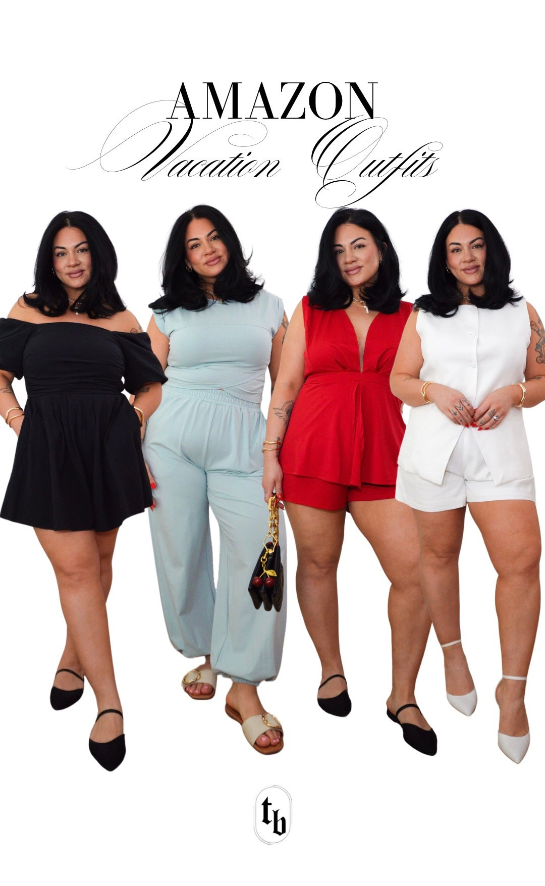 Im wearing a large in the black dress and the teal two piece set and an xl in the white set and red romper 🫶🏼

#LTKTravel #LTKMidsize #LTKStyleTip