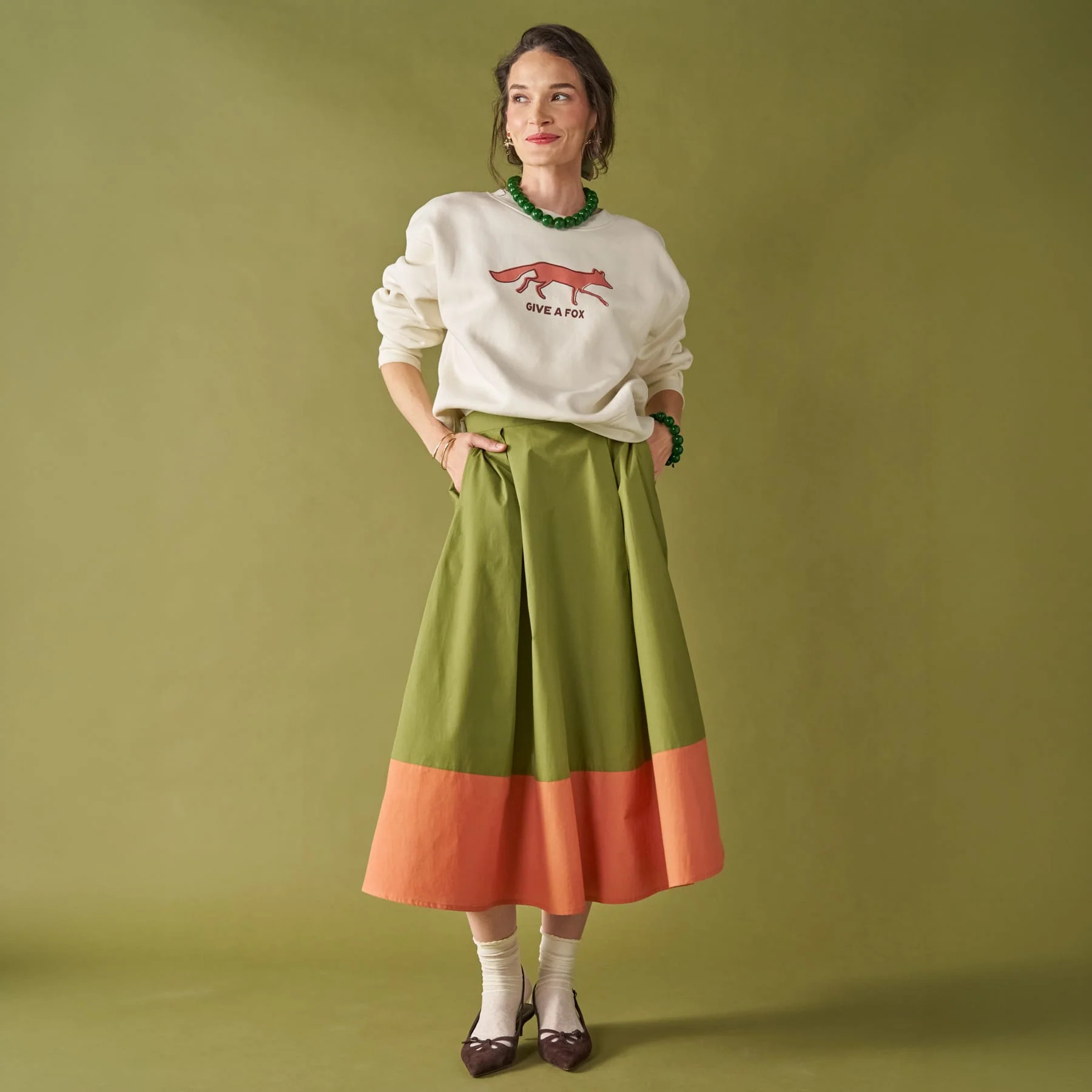 Clementine Colorblock Skirt Salmon + Olive | INK+ALLOY