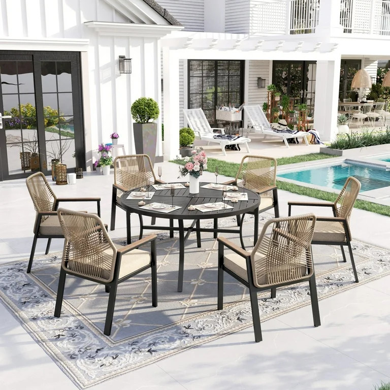 Sophia & William 7-Piece Outdoor Patio Dining Set Metal Rattan Chairs and Steel Round Table | Walmart (US)