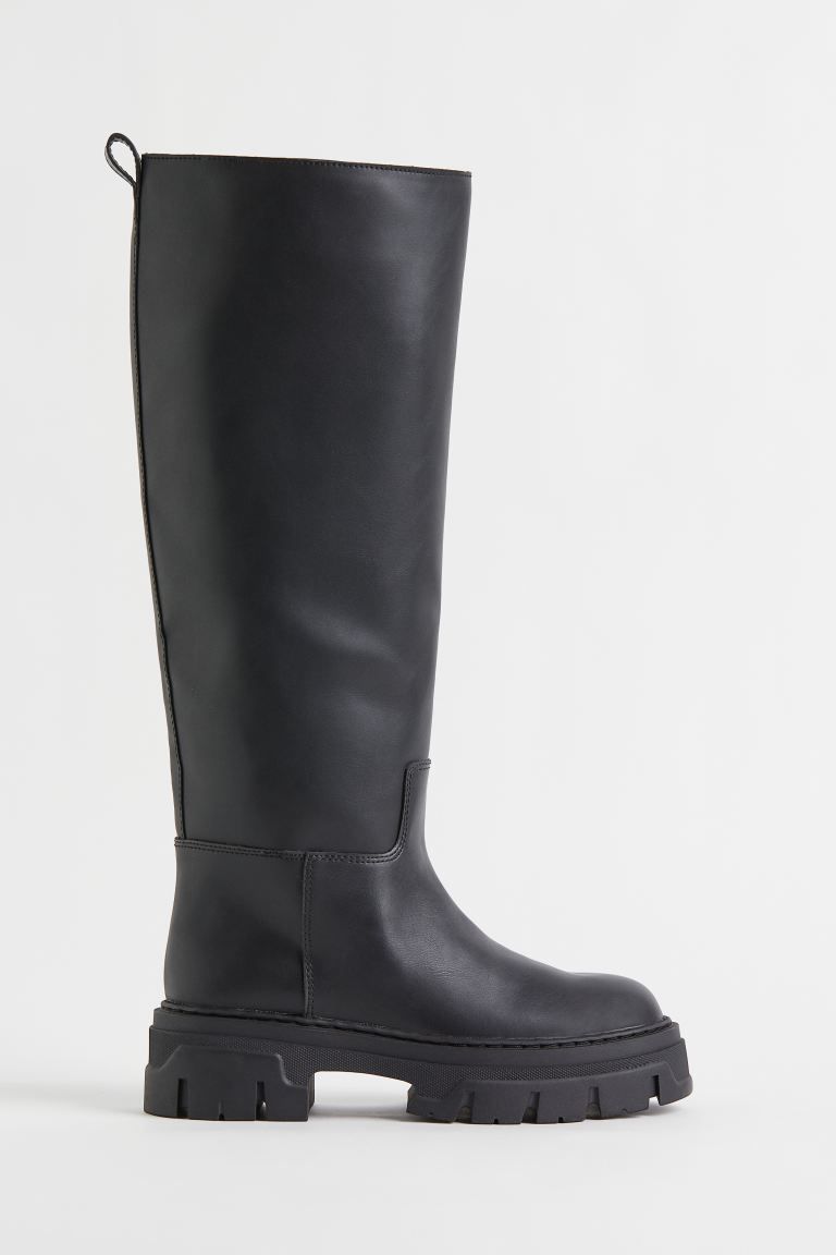 New ArrivalKnee-high boots with a loop at the back. Satin linings and chunky soles that are patte... | H&M (US + CA)