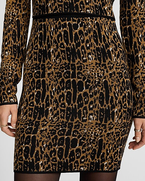 High Waisted Leopard Sweater Mini Skirt | Express