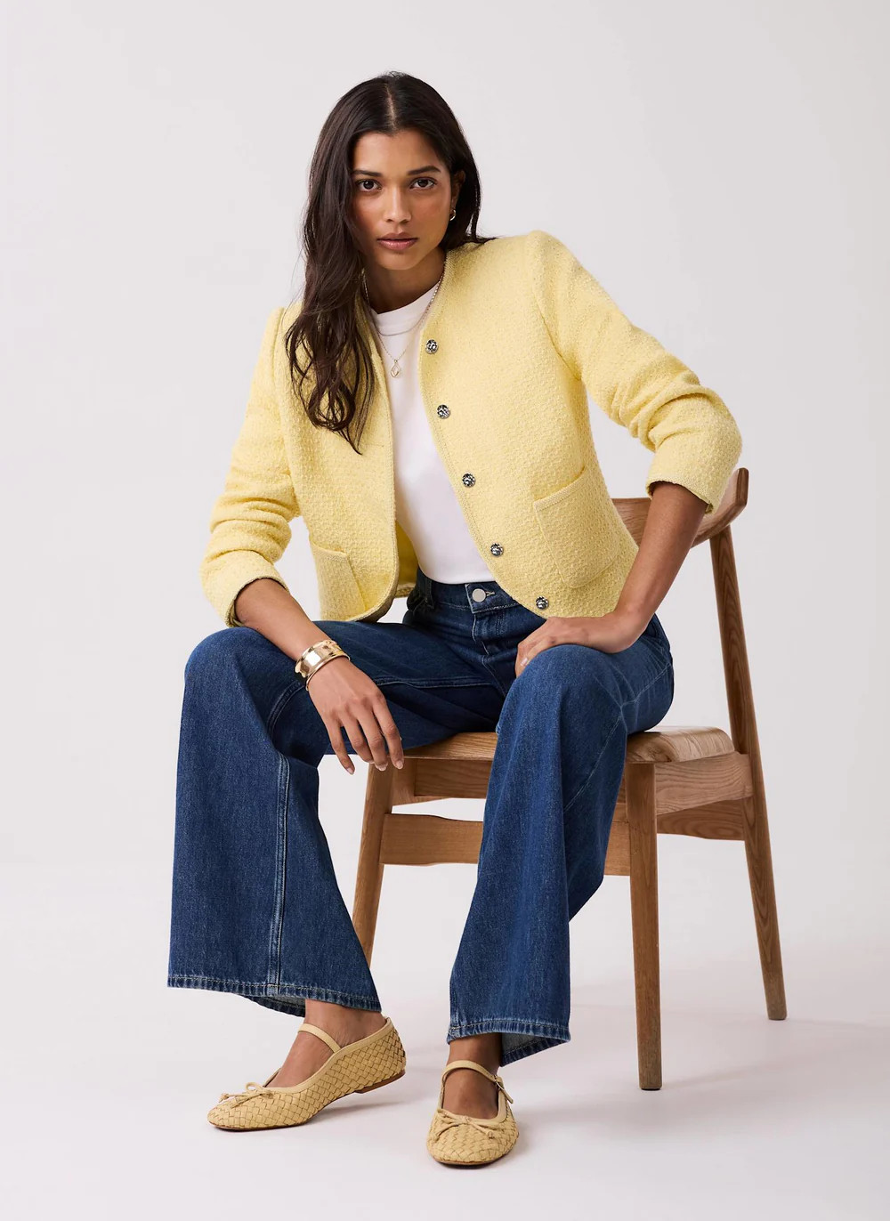 Yellow Boucle Cotton Blend Jacket | Mint Velvet