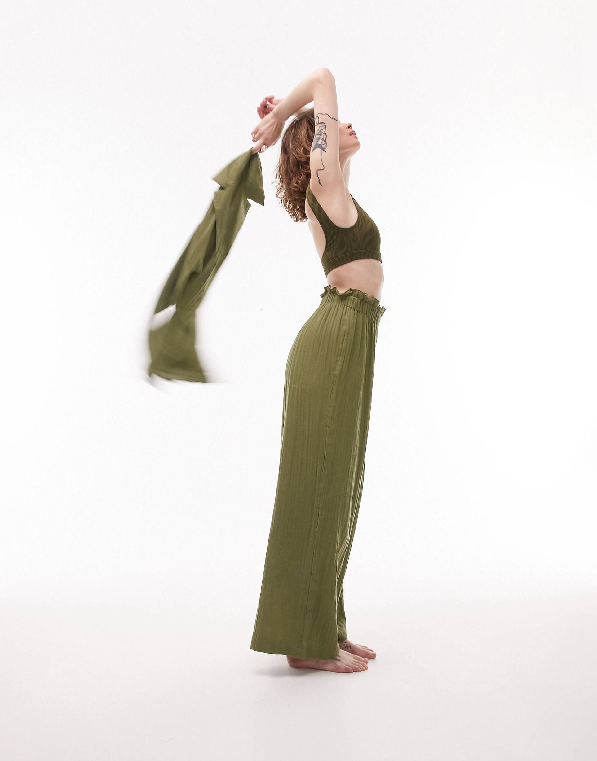 Topshop textured beach pants in olive - part of a set | ASOS (Global)