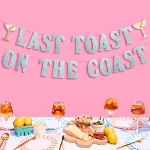 xo, Fetti Last Toast on the Coast Blue Glitter Banner - 5 Ft | Beach Bachelorette Party Decoration, Nautical Bridesmaid Favor, Coastal Bride To Be Photo Booth, Bach Backdrop, Bridal Shower Decor | Amazon (US)