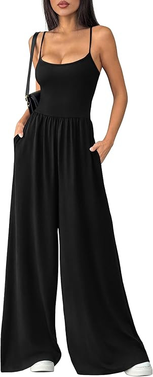 PRETTYGARDEN Jumpsuits for Women 2026 Sleeveless Strap Wide Leg Date Night Rompers Beach Vacation... | Amazon (US)