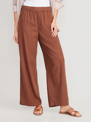 High-Waisted Linen-Blend Wide-Leg Pants for Women | Old Navy (US)