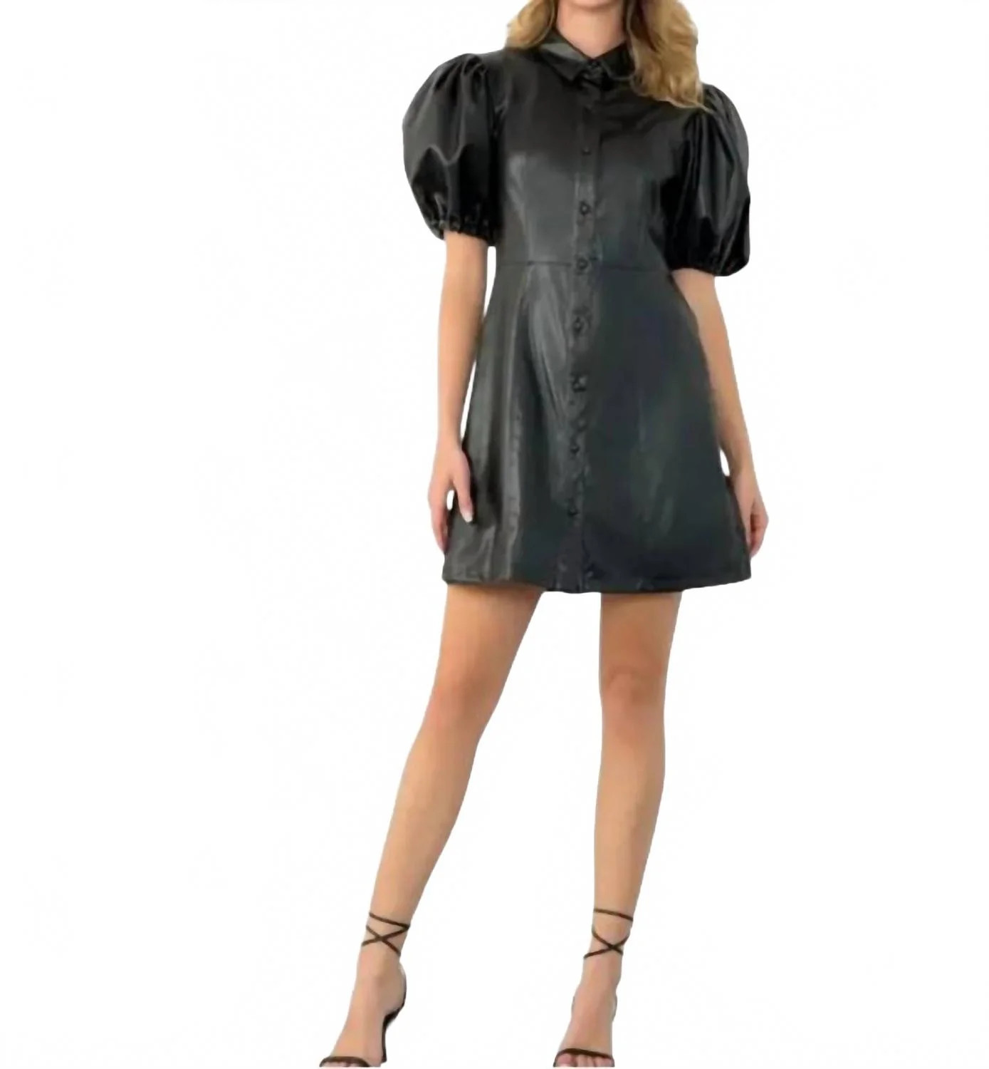 Romy Faux Leather Button Up Dress In Black | Shop Simon