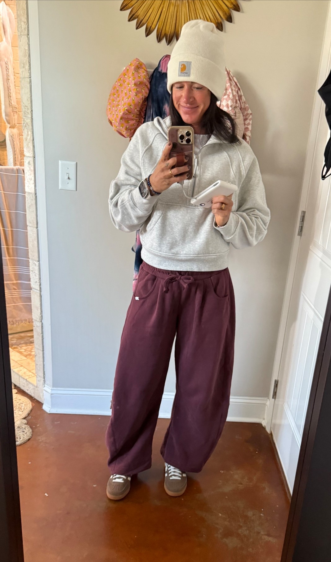 We LOVE a good barrel pant! These Urban Outfitters sweats are so cute and cozy! I’m normally a size small but went with an XS in these! Paired it with a cute Lulu scuba and a pair of adidas. Perfect errands outfit but feels like jammies! 

#LTKmomlife #LTKOver40 #LTKdayinmylife