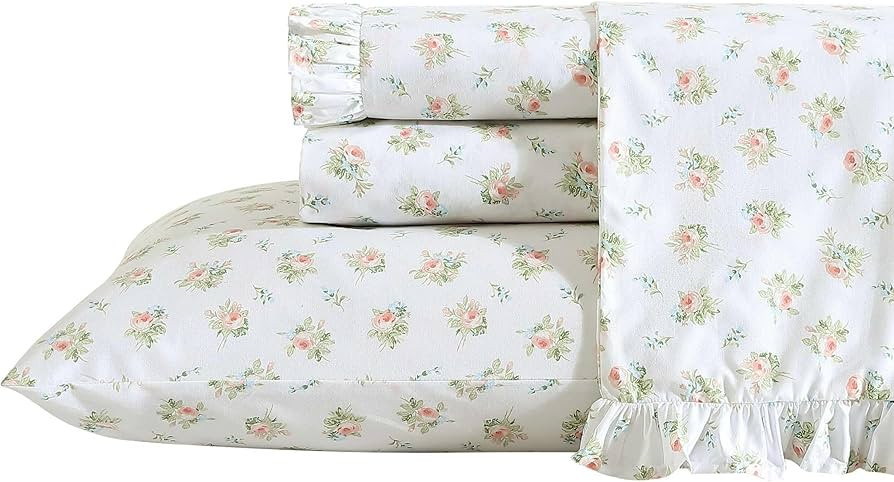 Laura Ashley - Queen Sheet Set, Breathable Percale Cotton Bedding, 200 Thread Count, Floral Home ... | Amazon (US)
