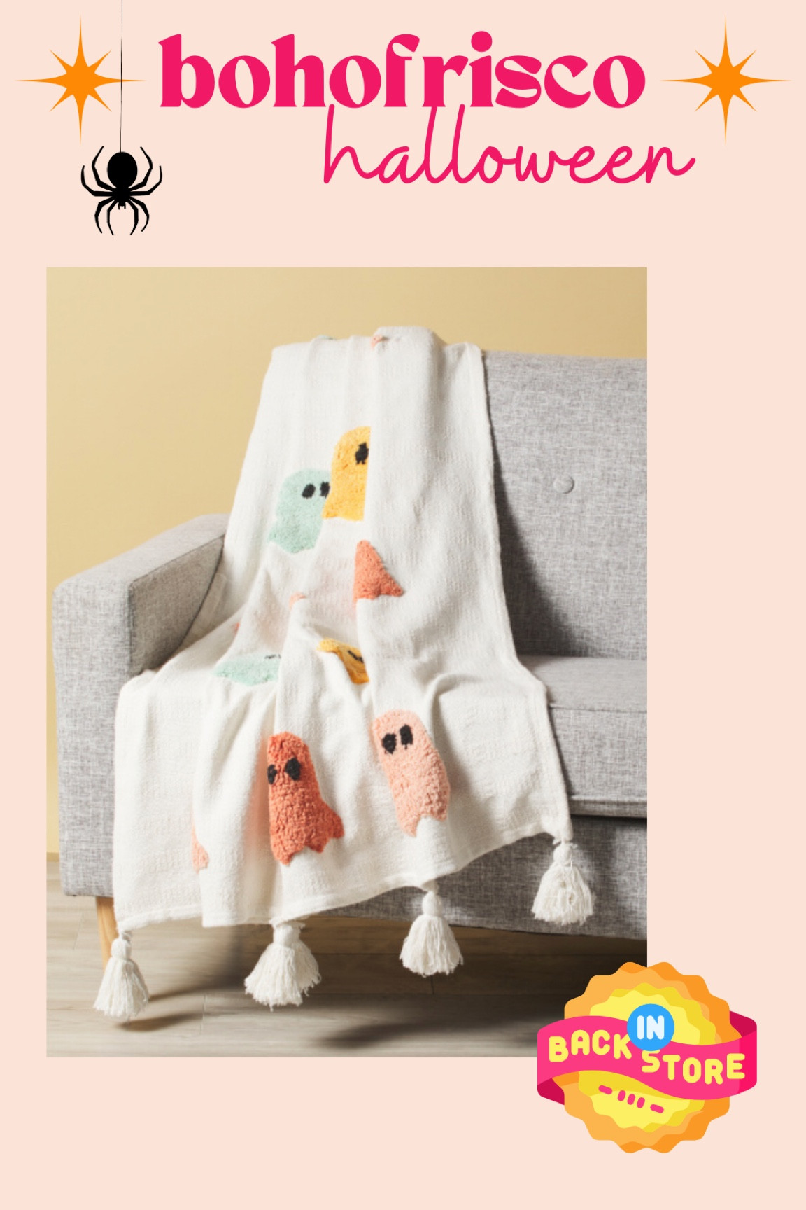 My absolute favorite find from last year!!! Back in stock!! Ghost blanket Rachel Zoe colorful ghosts throw toss accent pastels colors 

#LTKSeasonal #LTKhome #LTKunder50