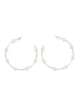 No Boundaries Gold-Tone and Faux Pearl Open Hoop Earrings, Women's | Walmart (US)