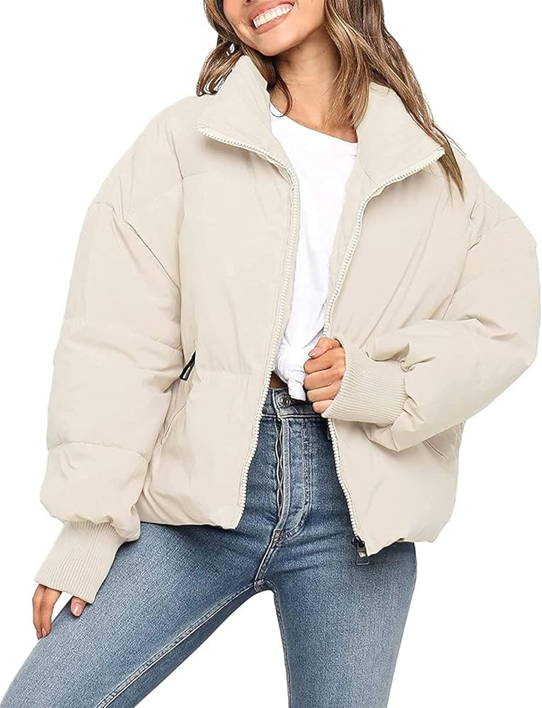 MEROKEETY Women's 2024 Winter Long Sleeve Zip Puffer Jacket Pockets Baggy Short Coats | Amazon (US)